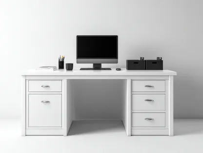 Mesas de oficina madera 140x60x75 cm color blanco diseño moderno con 1 puerta y 4 cajones-Movialynest