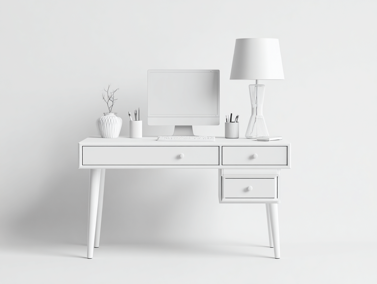 Mesas de oficina de madera 120x50x75 cm - blanco - 3 cajones - estilo nórdico-Movialynest