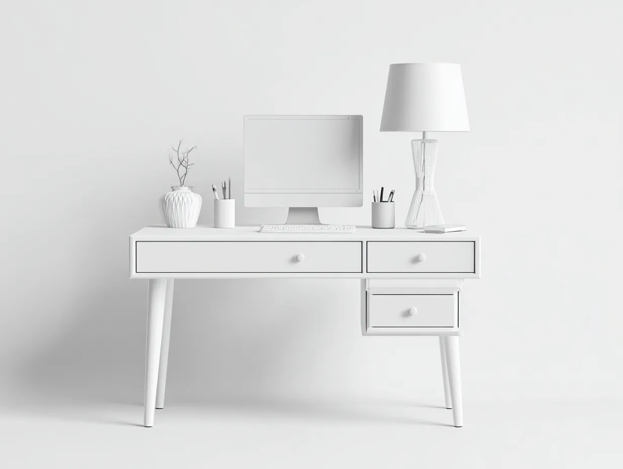 Mesas de oficina de madera 120x50x75 cm - blanco - 3 cajones - estilo nórdico-Movialynest
