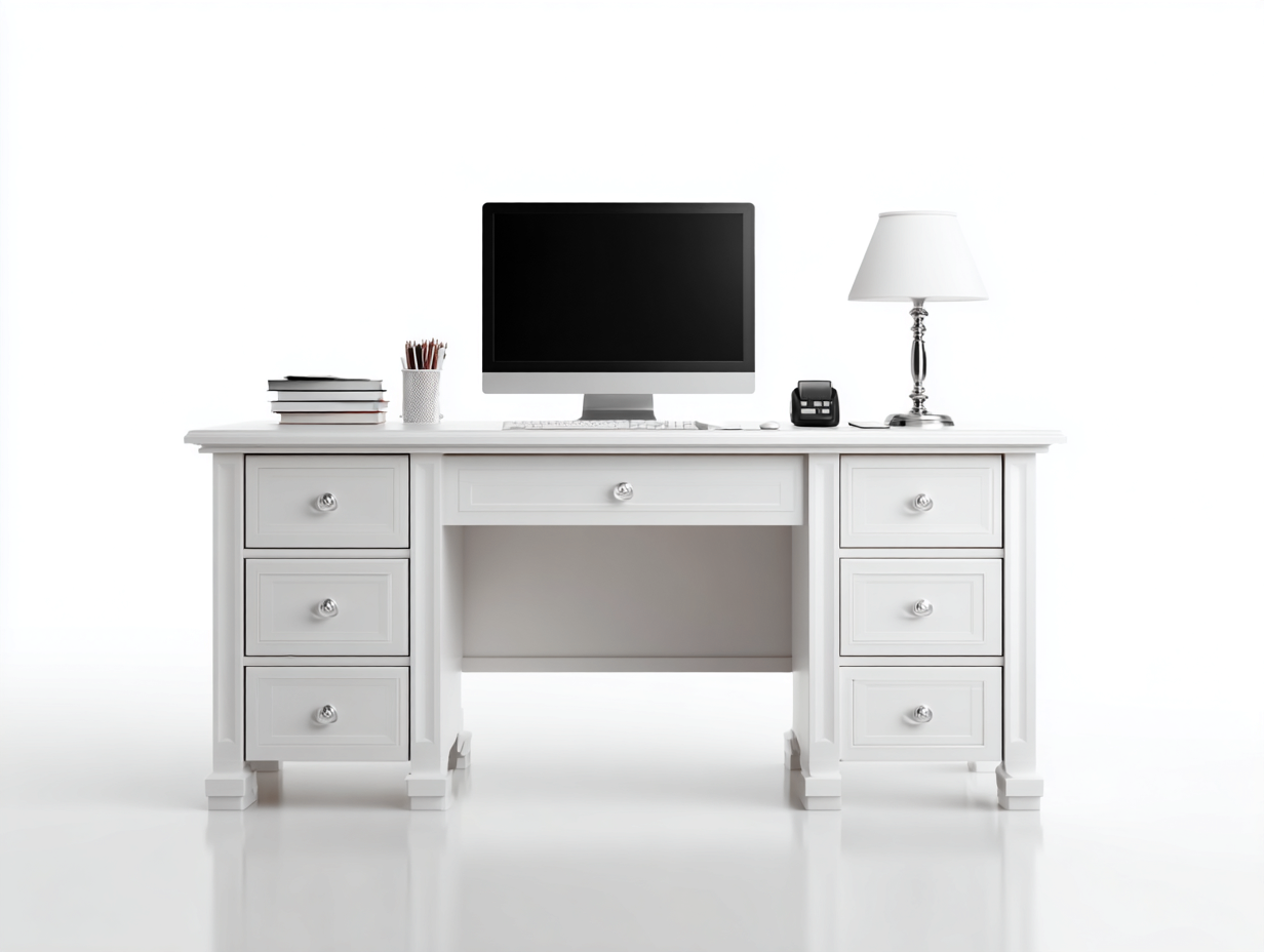 Mesas de oficina madera 150x70x75 cm - color blanco - diseño clásico con cajones para despacho-Movialynest