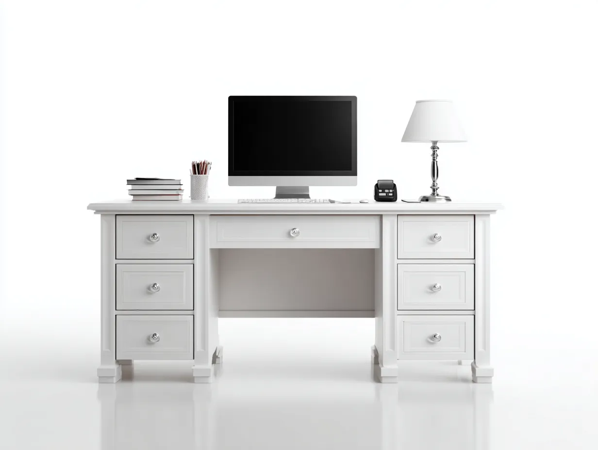 Mesas de oficina madera 150x70x75 cm - color blanco - diseño clásico con cajones para despacho-Movialynest