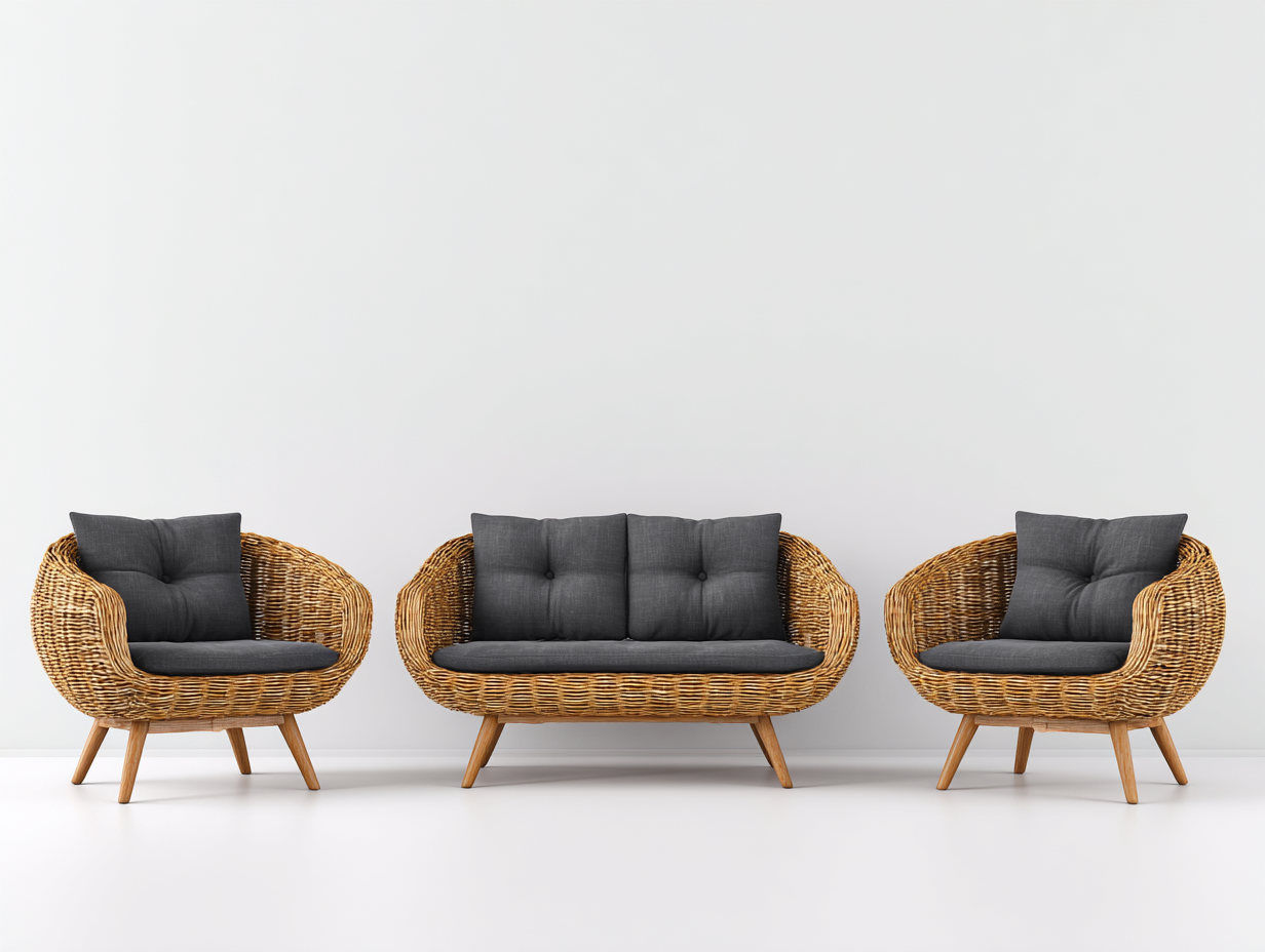 Sofás de exterior de ratán 180x75x85 cm - marrón-gris - 1 sofá 2 sillones - diseño moderno-Movialynest