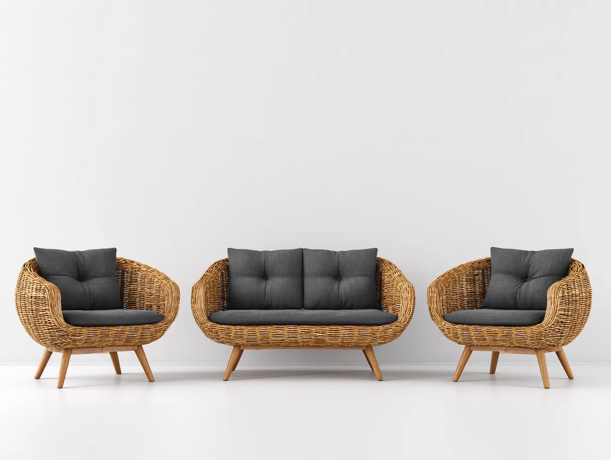 Sofás de exterior de ratán 180x75x85 cm - marrón-gris - 1 sofá 2 sillones - diseño moderno-Movialynest