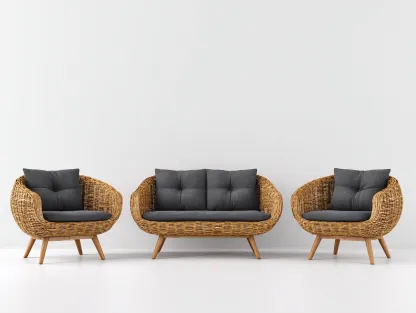Sofás de exterior de ratán 180x75x85 cm - marrón-gris - 1 sofá 2 sillones - diseño moderno-Movialynest