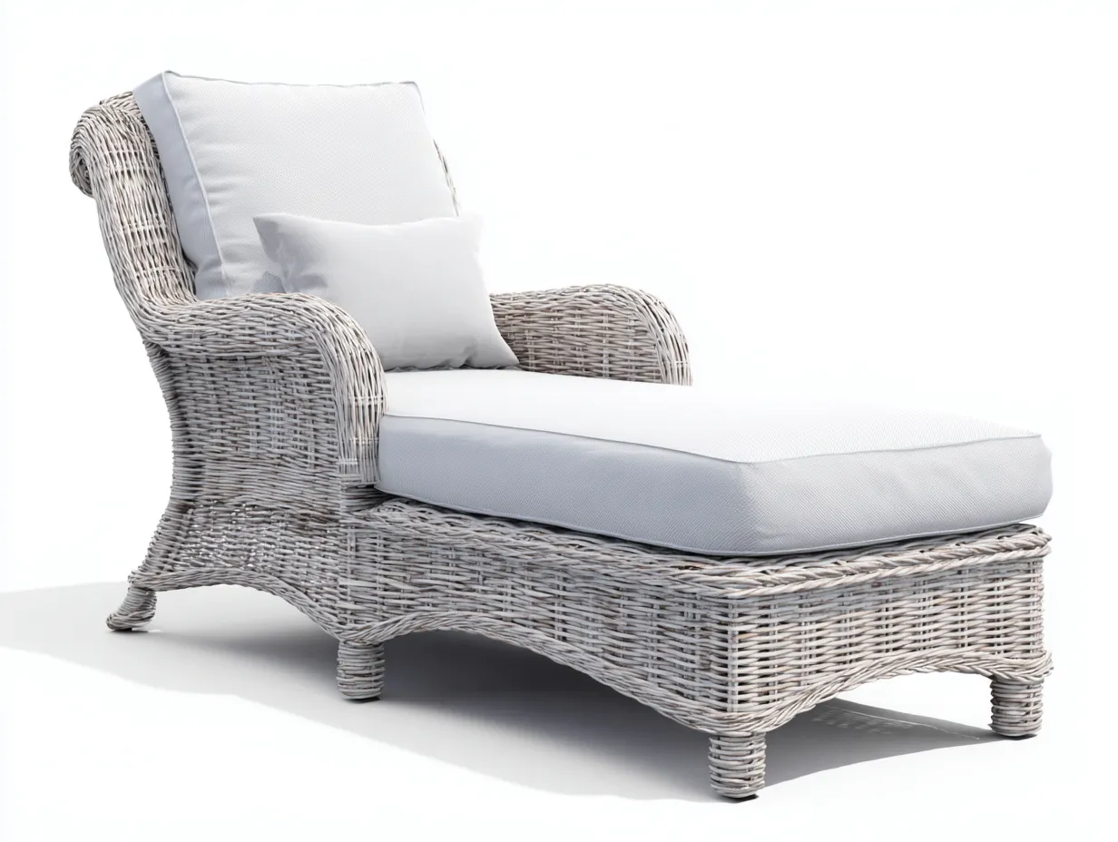 Tumbonas de ratán 160x70x85 cm - color blanco y gris - diseño moderno para jardín con cojín acolchado-Movialynest