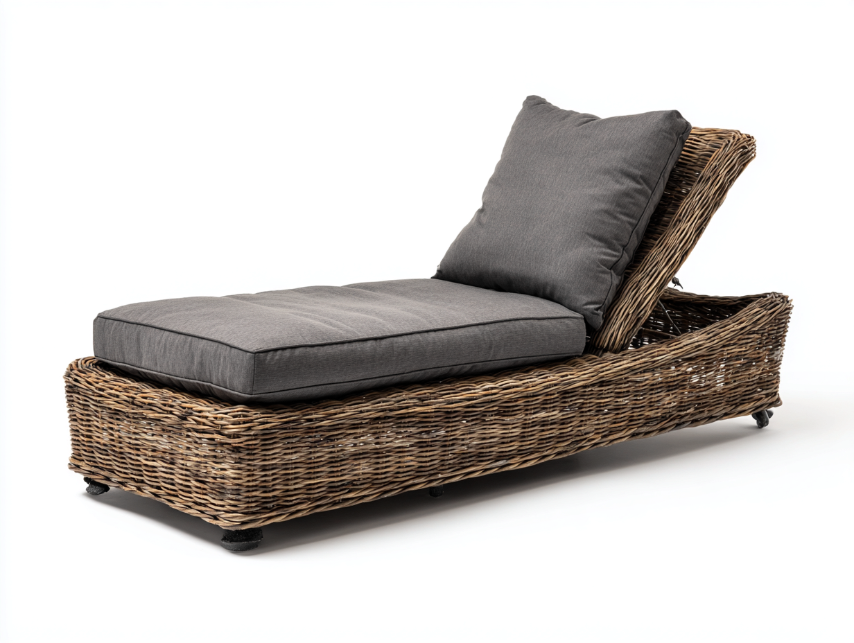 Tumbonas de ratán natural 170x70x85 cm - color marrón-gris - respaldo ajustable - diseño moderno para jardín-Movialynest