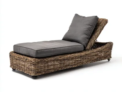 Tumbonas de ratán natural 170x70x85 cm - color marrón-gris - respaldo ajustable - diseño moderno para jardín-Movialynest