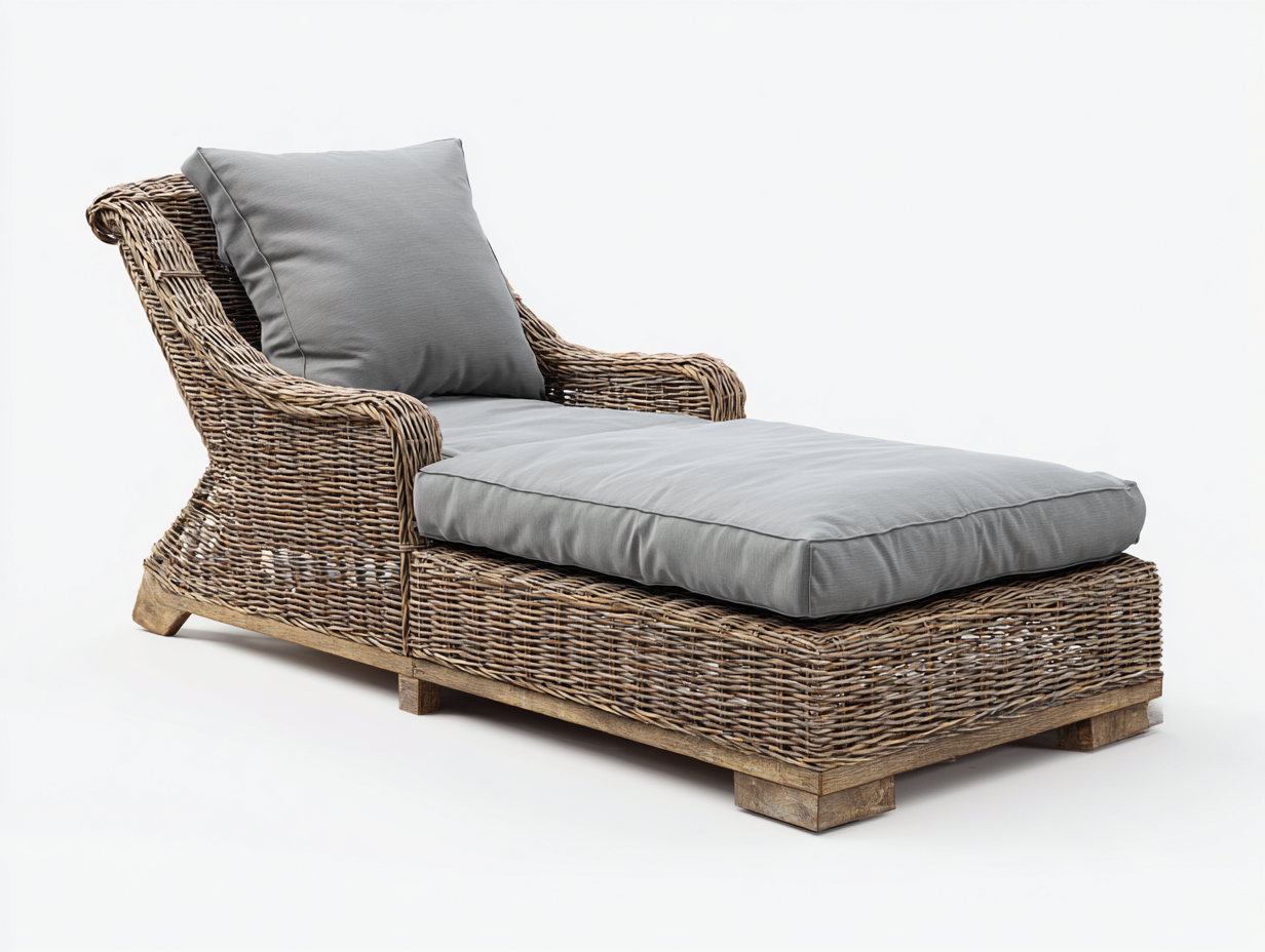 Tumbonas ratán natural 180x70x75 cm color marrón y gris diseño moderno con cojín reclinable-Movialynest