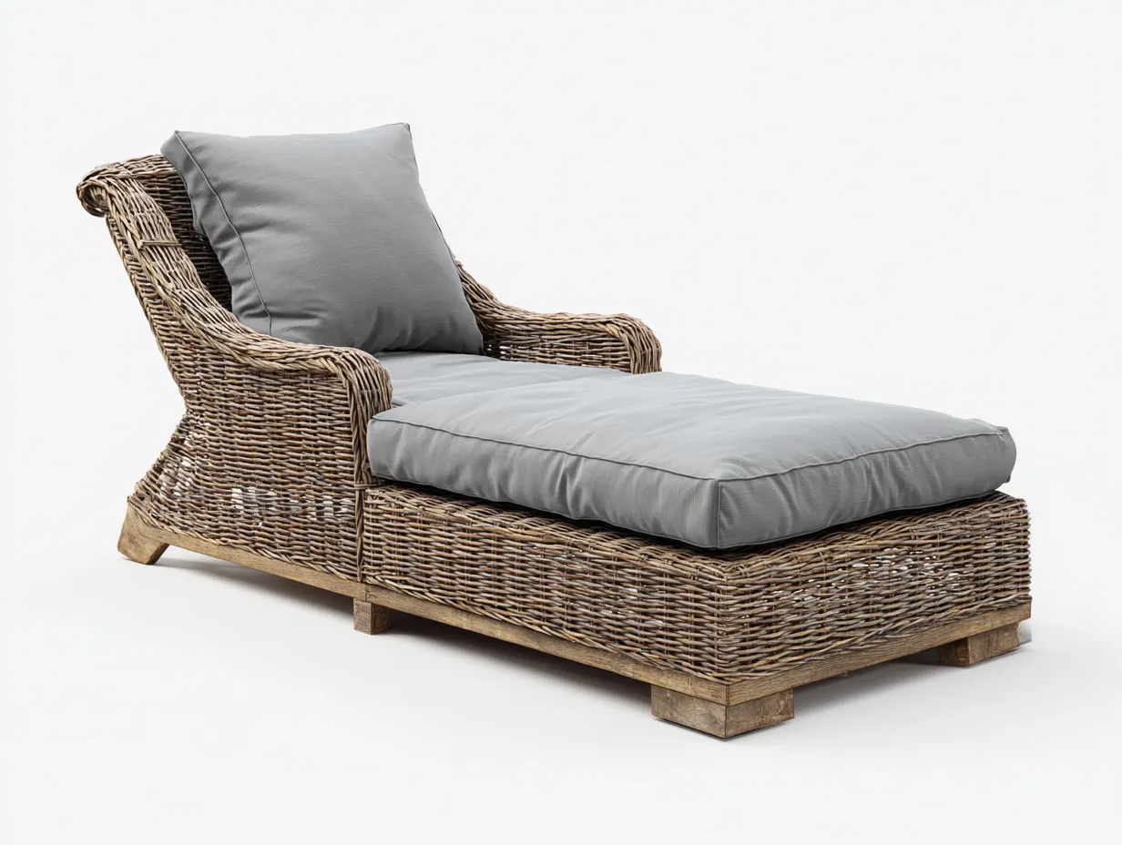 Tumbonas ratán natural 180x70x75 cm color marrón y gris diseño moderno con cojín reclinable-Movialynest