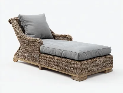 Tumbonas ratán natural 180x70x75 cm color marrón y gris diseño moderno con cojín reclinable-Movialynest