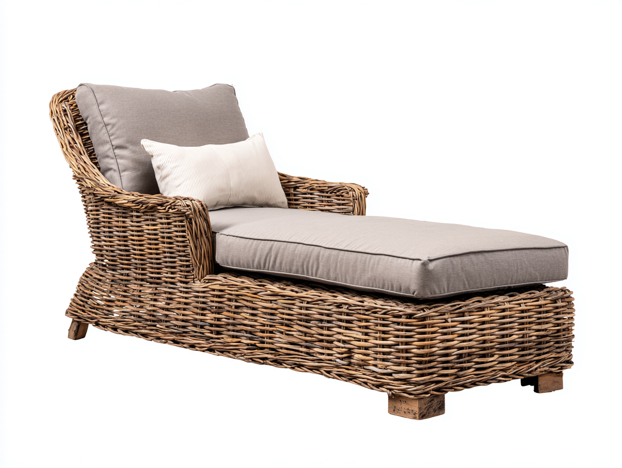 Tumbonas de ratán 165x75x85 cm - color marrón y beige - diseño moderno para jardín con cojín acolchado-Movialynest