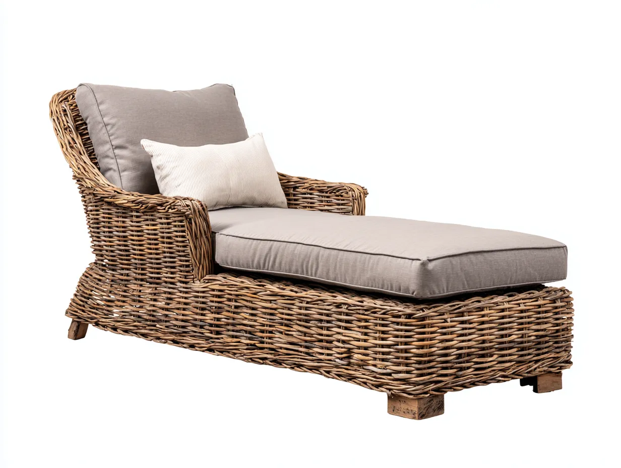 Tumbonas de ratán 165x75x85 cm - color marrón y beige - diseño moderno para jardín con cojín acolchado-Movialynest