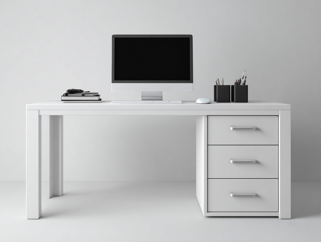 Mesas de oficina de madera 140x60x75 cm - blanco - 3 cajones - diseño moderno-Movialynest