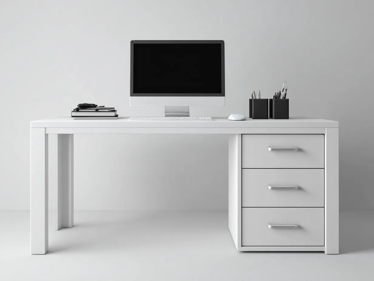 Mesas de oficina de madera 140x60x75 cm - blanco - 3 cajones - diseño moderno-Movialynest