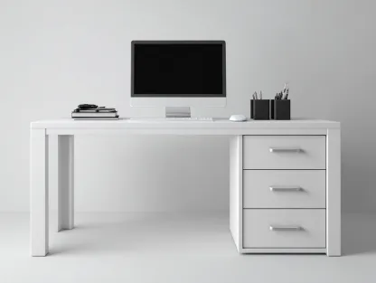 Mesas de oficina de madera 140x60x75 cm - blanco - 3 cajones - diseño moderno-Movialynest