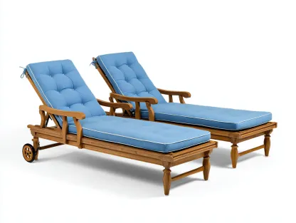 Tumbonas madera maciza 195x65x85 cm color marrón y azul diseño moderno reclinable conjunto de 2 unidades-Movialynest