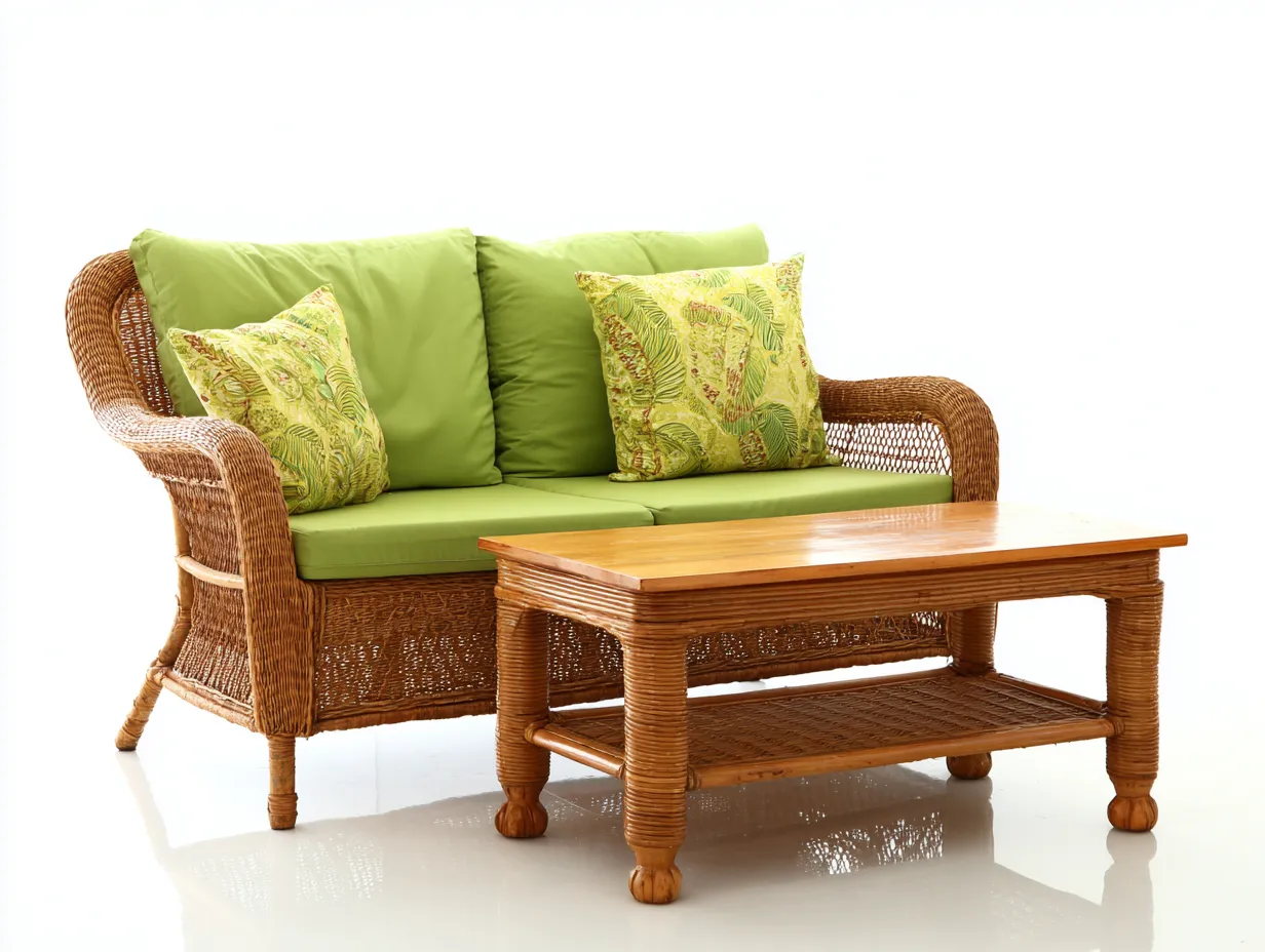 Sofás de exterior ratán 2 plazas 130x70x85 cm - color marrón - diseño natural con mesa de centro-Movialynest