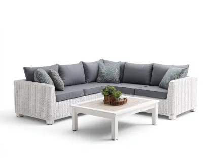 Sofás de exterior de ratán 220x220x75 cm - blanco-gris - con mesa - diseño moderno-Movialynest