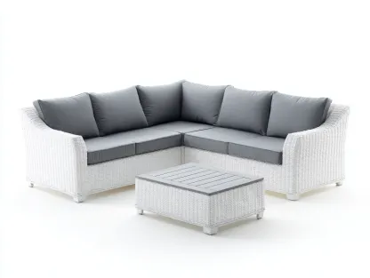 Sofás de exterior ratán sintético 200x200x70 cm color blanco y gris diseño moderno conjunto con mesa-Movialynest