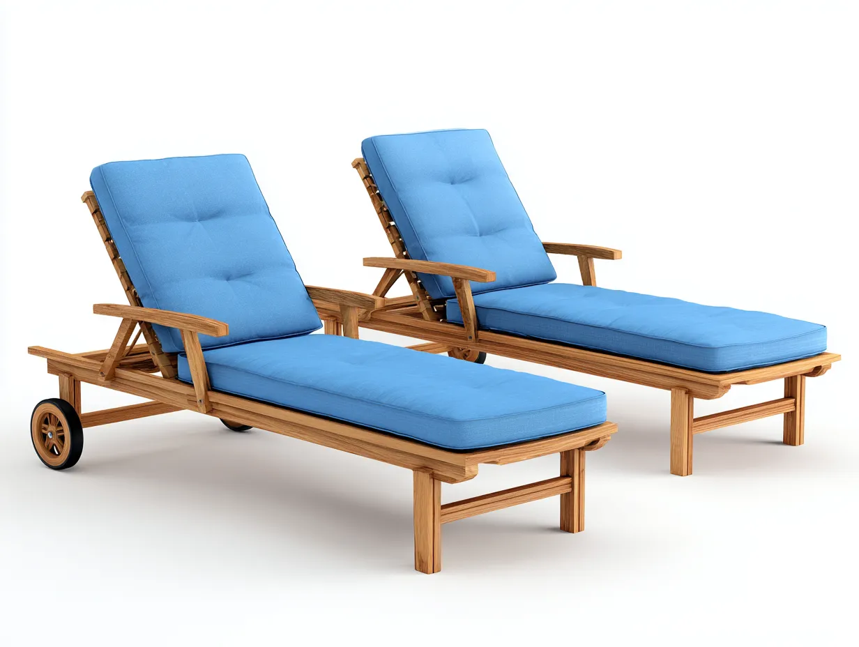 Tumbonas de madera 195x65x90 cm - marrón-azul - 2 unidades con ruedas - diseño ajustable-Movialynest