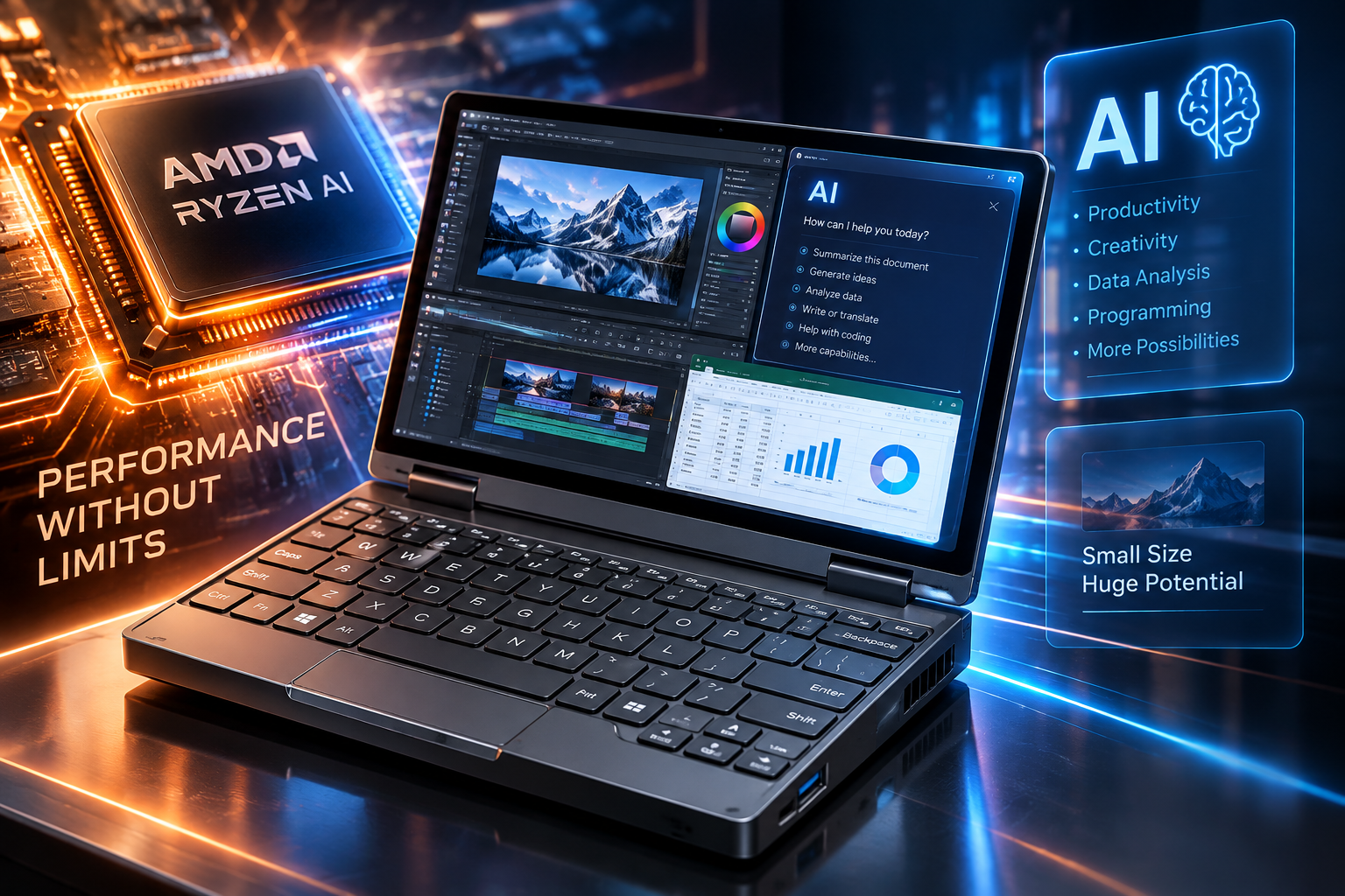 GPD Pocket 4 Mini Laptop | Portable Ryzen AI 9 HX 370 AI PC – GPD