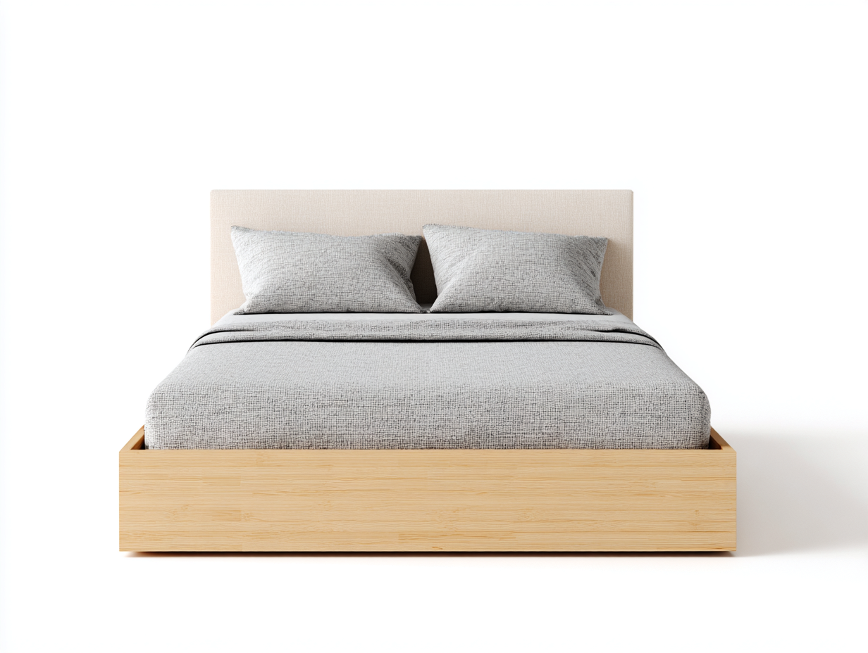 Doppelbett Holz Stoff 210x168x95cm Beige-Natur Modernes Design-Vanaadecor