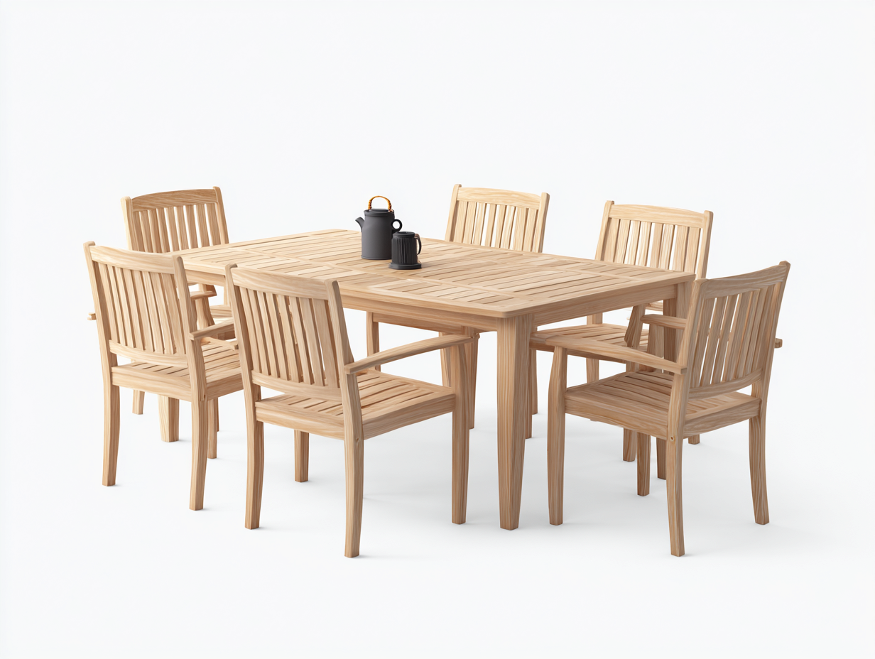 Garten Essgarnituren Holz 180x90x75 cm - Braun - 1 Tisch und 6 Stühle - Modernes Design-Vanaadecor