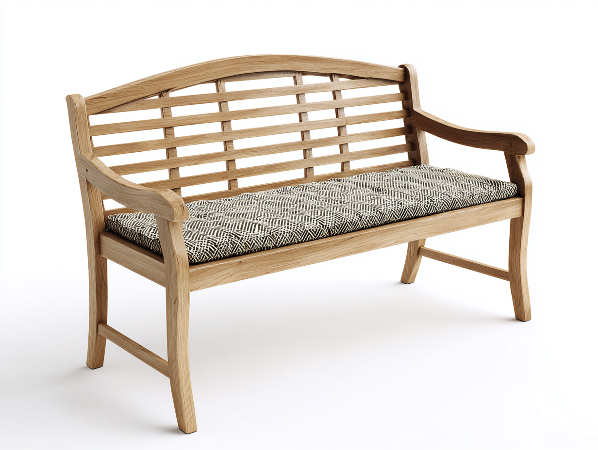 Gartenbank Holz mit Sitzkissen 132x62x90 cm - Natur-Schwarz-Weiß - klassisches Design-Vanaadecor