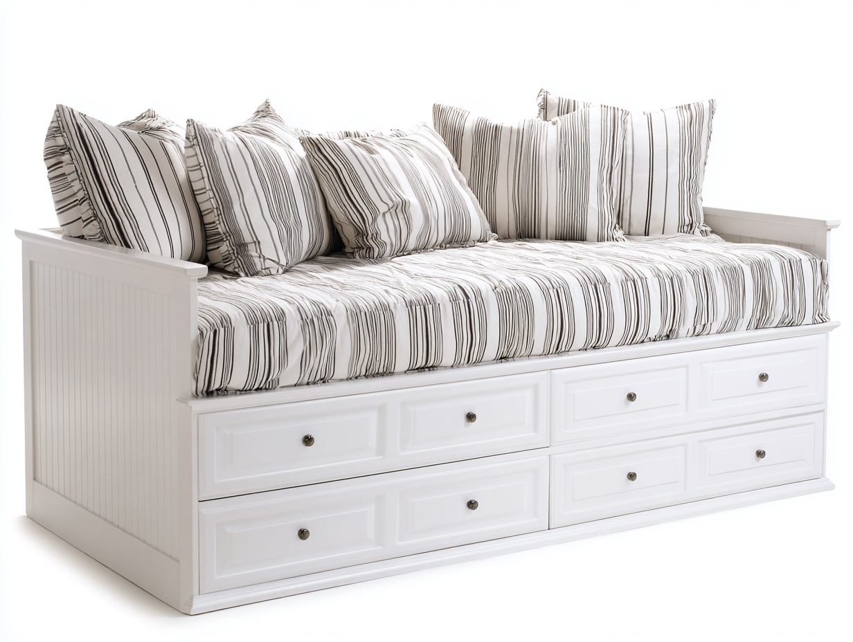 Schlafsofa Holz mit 6 Schubladen 205x92x92 cm - Weiß-Cremeweiß-Grau - klassisches Design-Panorodwell