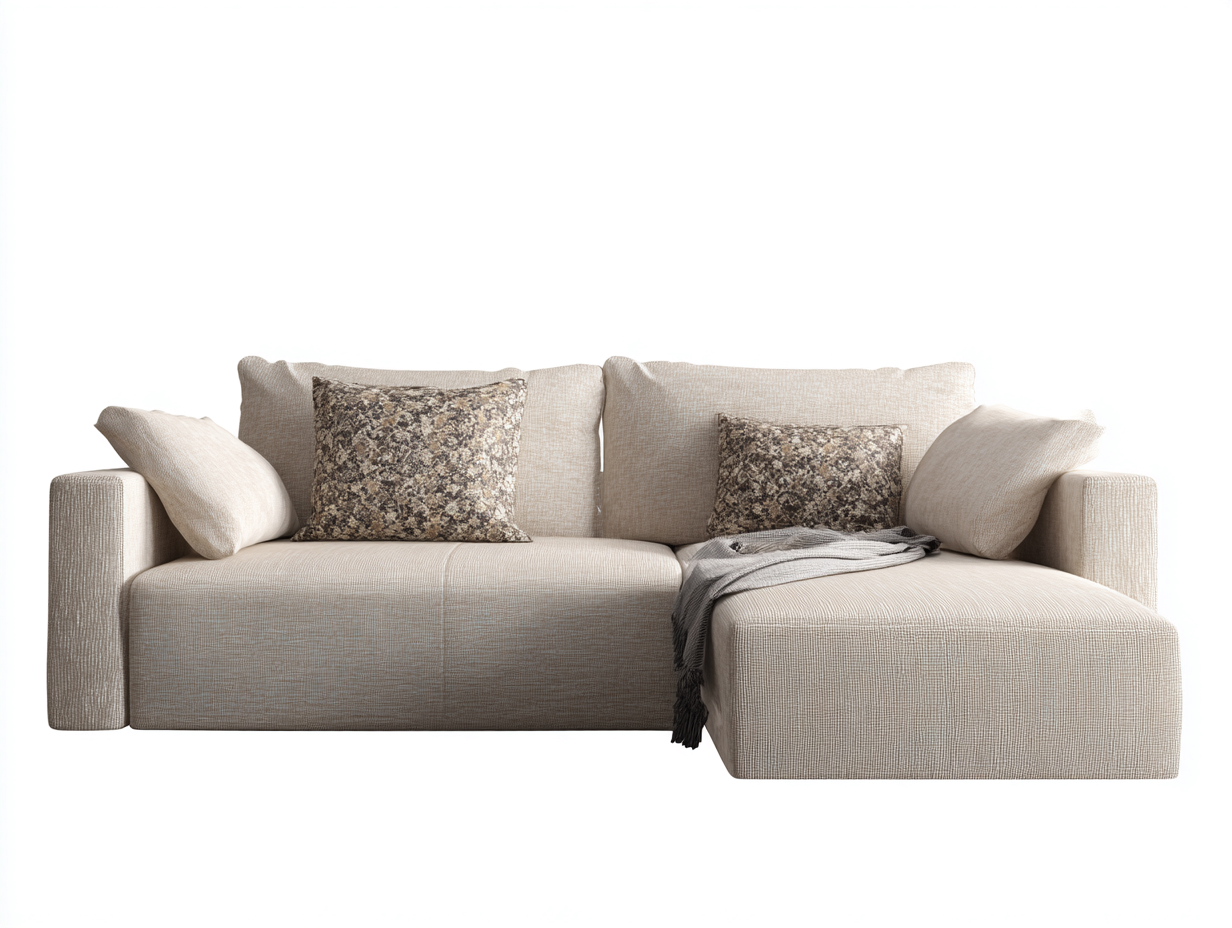 Ecksofa Stoff 220x150x78 cm - Creme-Grau - Modernes Design geeignet für Wohnzimmer-Panorodwell