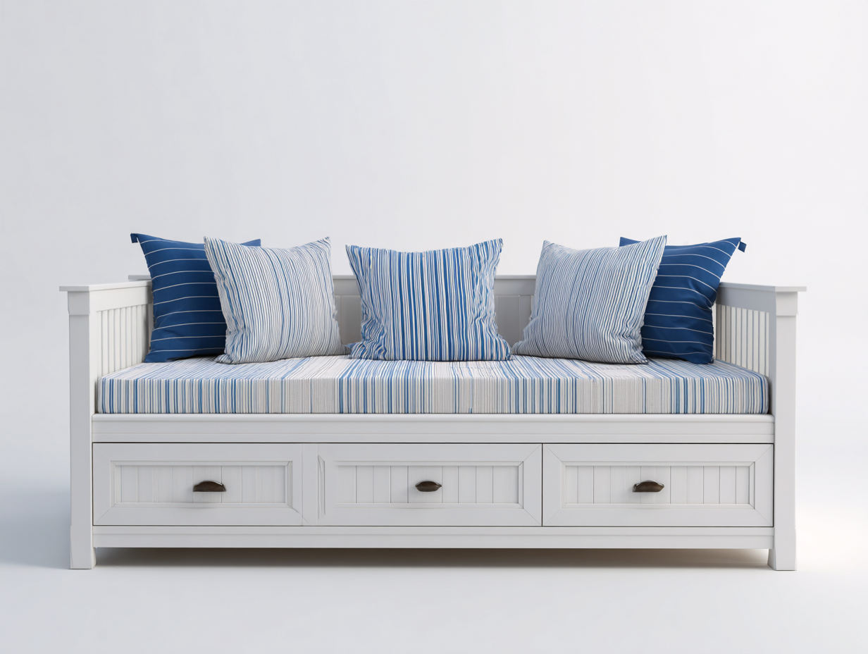 Schlafsofa Holz 210x95x92 cm - Weiß-Blau - Mit 3 Schubladen - Klassisches Design-Panorodwell