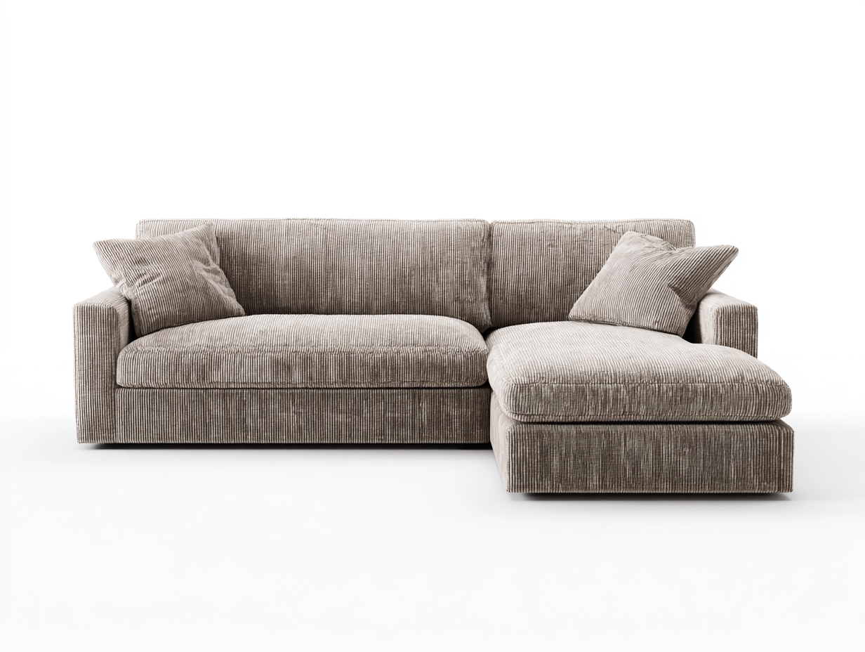 Ecksofa Cord Holz 248x160x78 cm - Beige - Modernes Design-Panorodwell