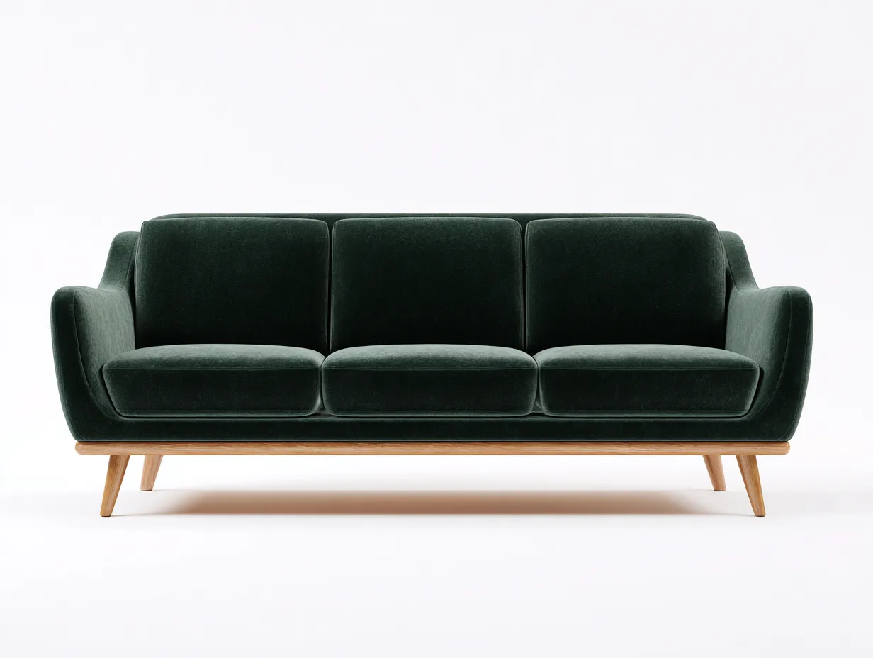 Sofás 3 plazas tela terciopelo 200x85x80 cm - verde oscuro y madera - diseño moderno-Vilaihaven