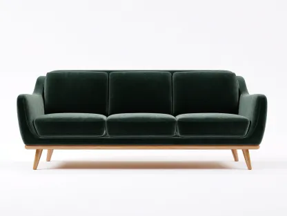 Sofás 3 plazas tela terciopelo 200x85x80 cm - verde oscuro y madera - diseño moderno-Vilaihaven