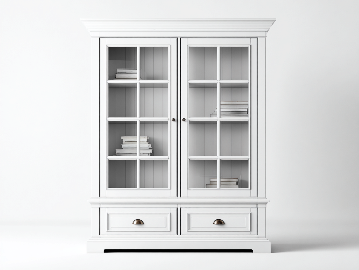 Estanterías de madera 120x40x200 cm - blanco - 2 puertas 2 cajones - estilo clásico-Vilaihaven