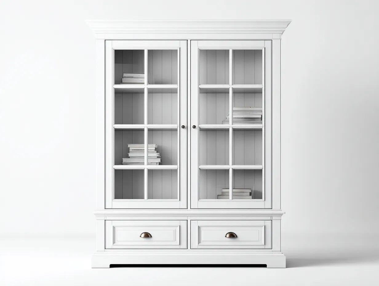 Estanterías de madera 120x40x200 cm - blanco - 2 puertas 2 cajones - estilo clásico-Vilaihaven