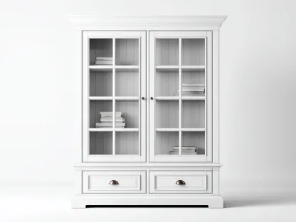 Estanterías de madera 120x40x200 cm - blanco - 2 puertas 2 cajones - estilo clásico-Vilaihaven