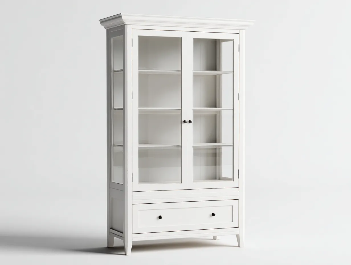 Estanterías de madera 90x40x190 cm - blanco - 2 puertas 1 cajón - estilo clásico-Vilaihaven