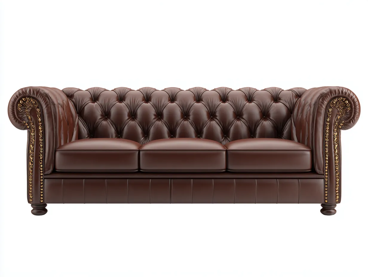 Sofás 3 plazas de cuero 220x90x80 cm - marrón - estilo clásico Chesterfield-Vilaihaven