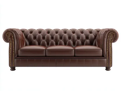 Sofás 3 plazas de cuero 220x90x80 cm - marrón - estilo clásico Chesterfield-Vilaihaven