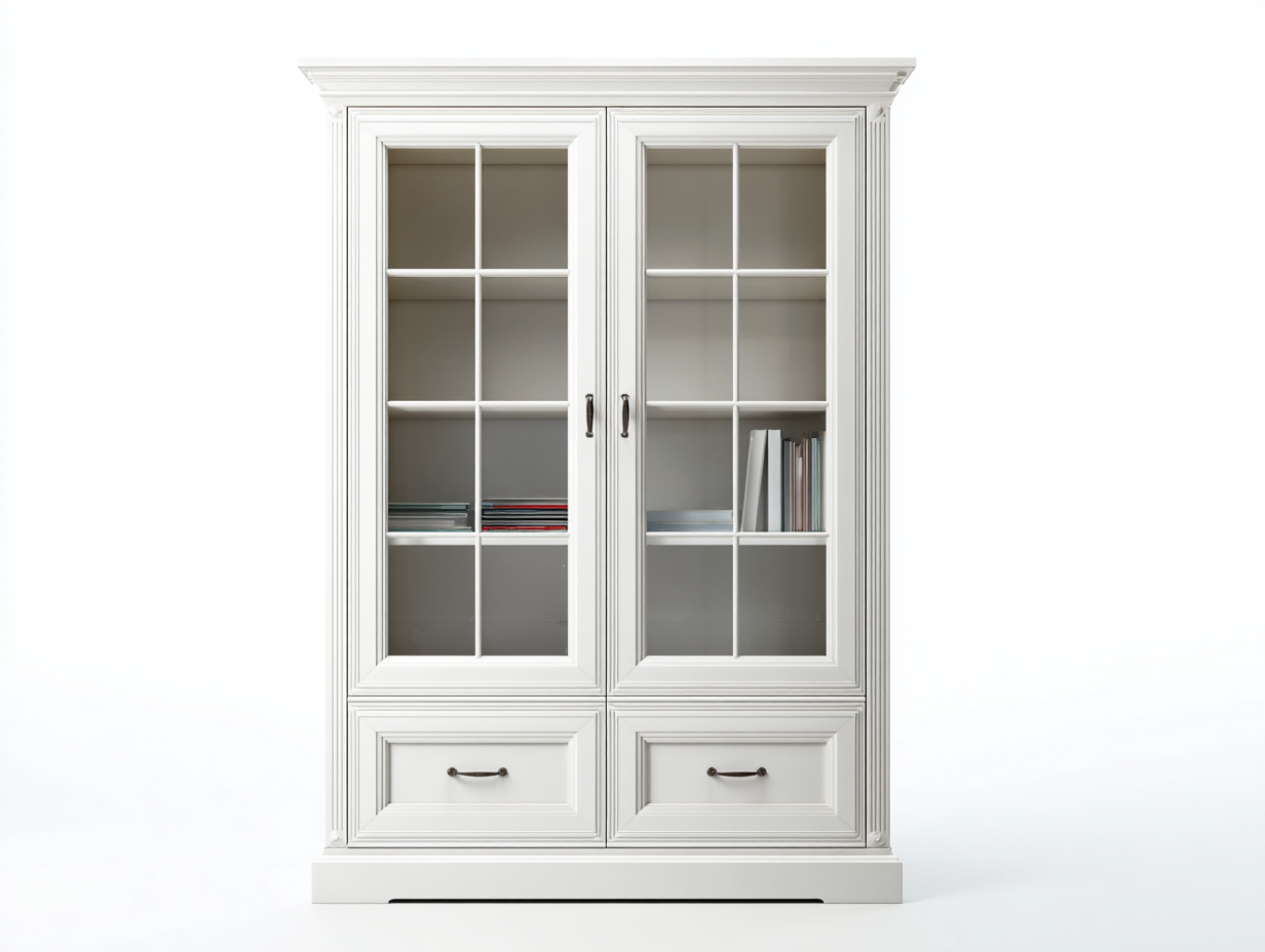 Estanterías de madera 110x45x200 cm - color blanco - 2 puertas y 2 cajones - diseño clásico para salón-Vilaihaven
