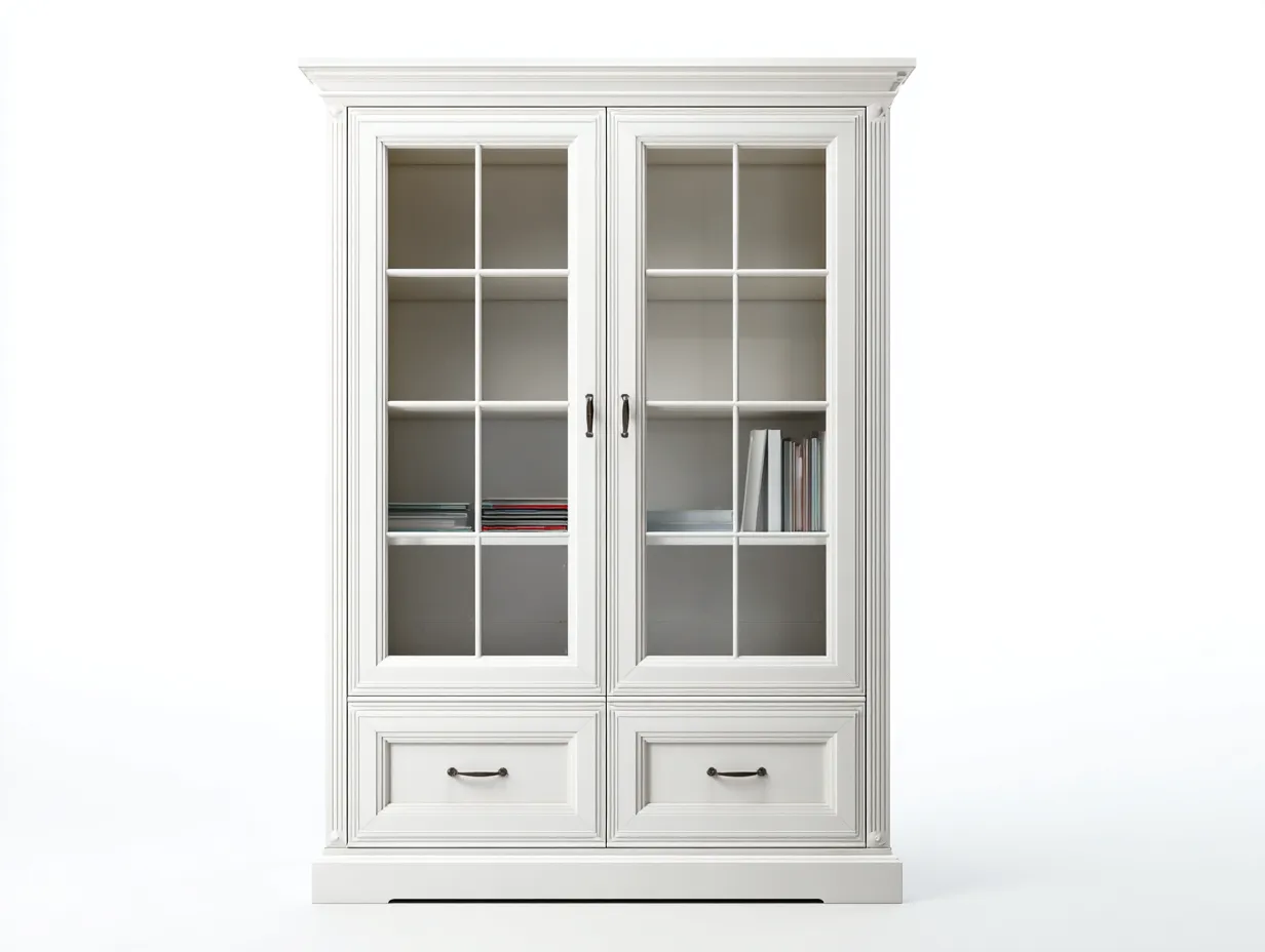 Estanterías de madera 110x45x200 cm - color blanco - 2 puertas y 2 cajones - diseño clásico para salón-Vilaihaven
