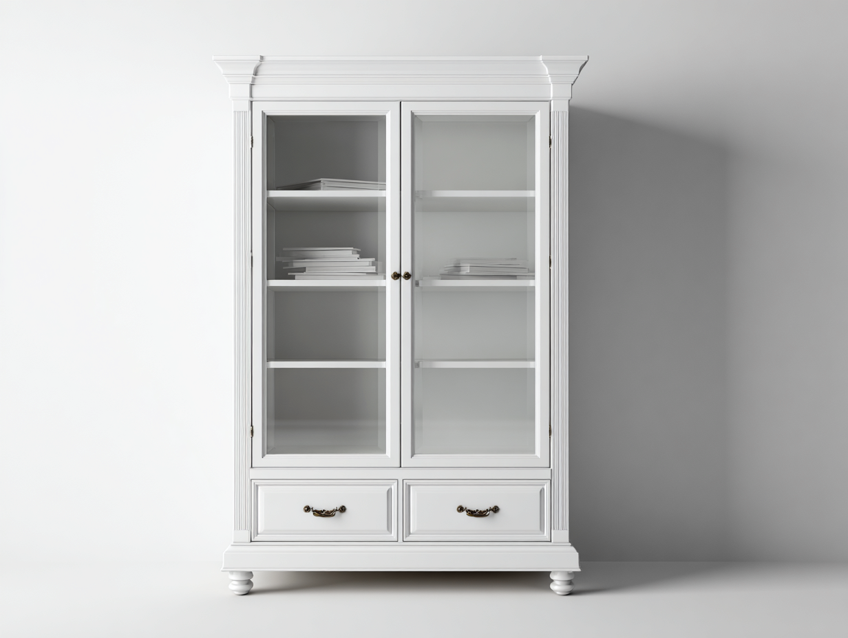 Estanterías madera 100x40x180 cm color blanco diseño clásico con 2 puertas y 2 cajones-Vilaihaven