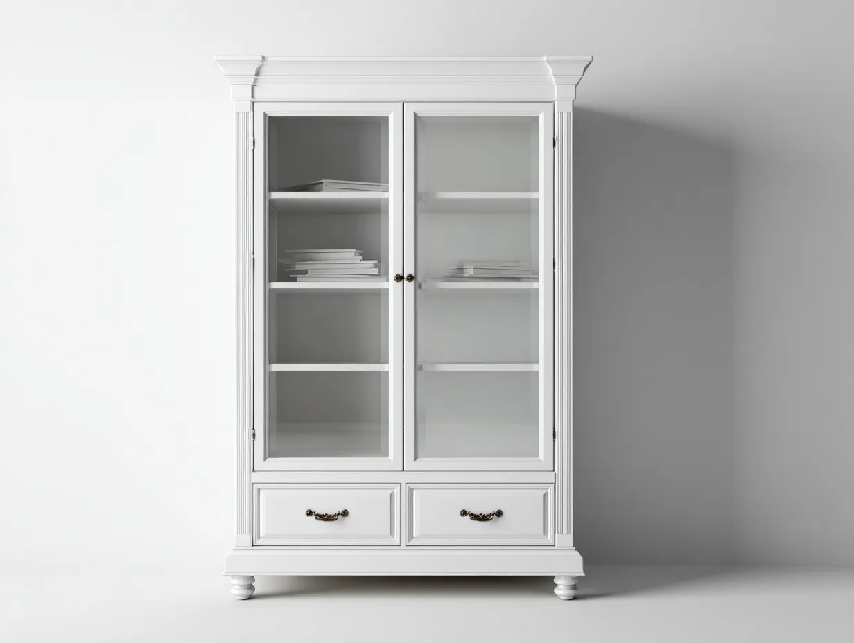 Estanterías madera 100x40x180 cm color blanco diseño clásico con 2 puertas y 2 cajones-Vilaihaven