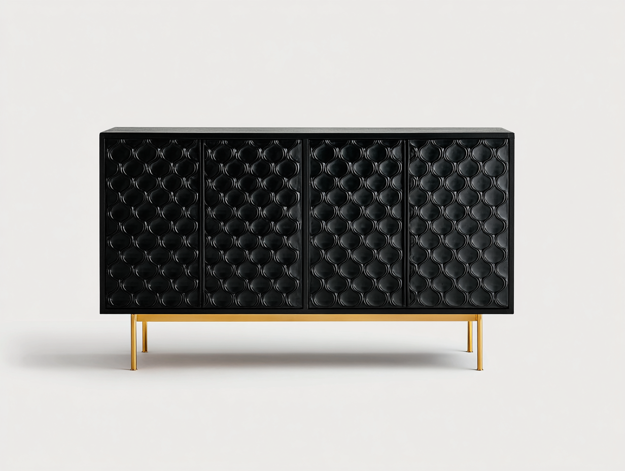 Dielenschränke Holzwerkstoff Metall 160x40x90 cm - Schwarz-Gold - Modernes Design-Voroohaus