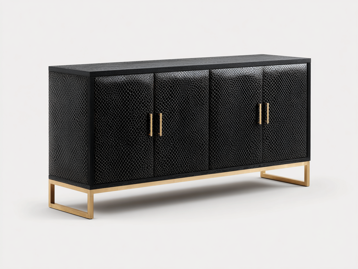 Dielenschränke Holz Metall 160x40x85 cm - Schwarz-Gold - 4 Türen - Modernes Design-Voroohaus