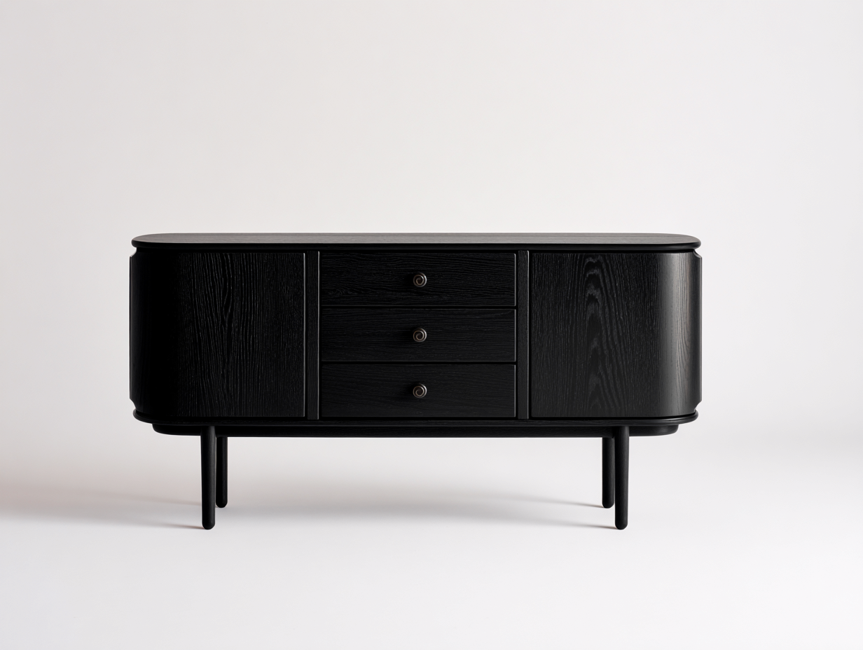 Dielenschränke Holz 150x42x82 cm - Schwarz - 2 Türen und 3 Schubladen - Modernes Design-Voroohaus