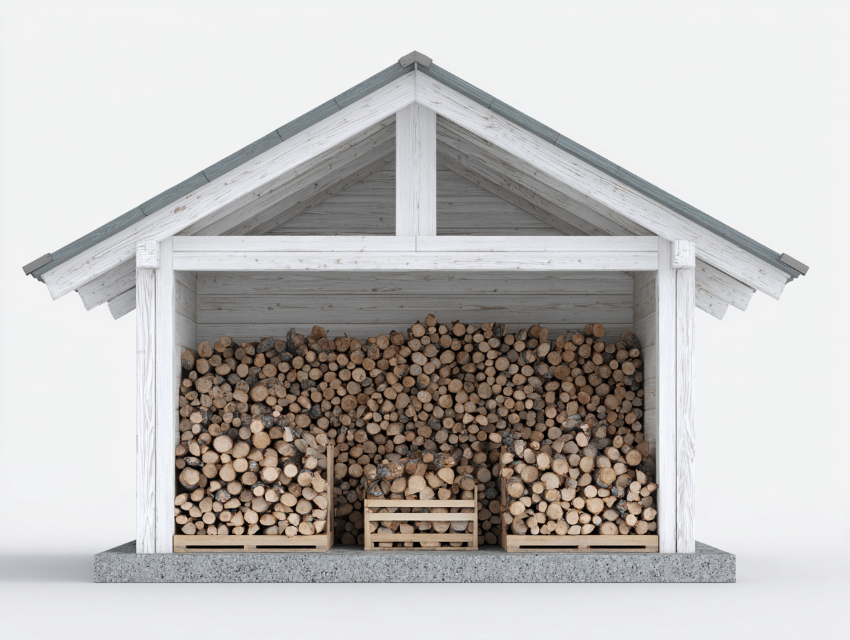 Kaminholzregal Holz 240x90x210cm Weiß-Grau Modernes Design-Voroohaus