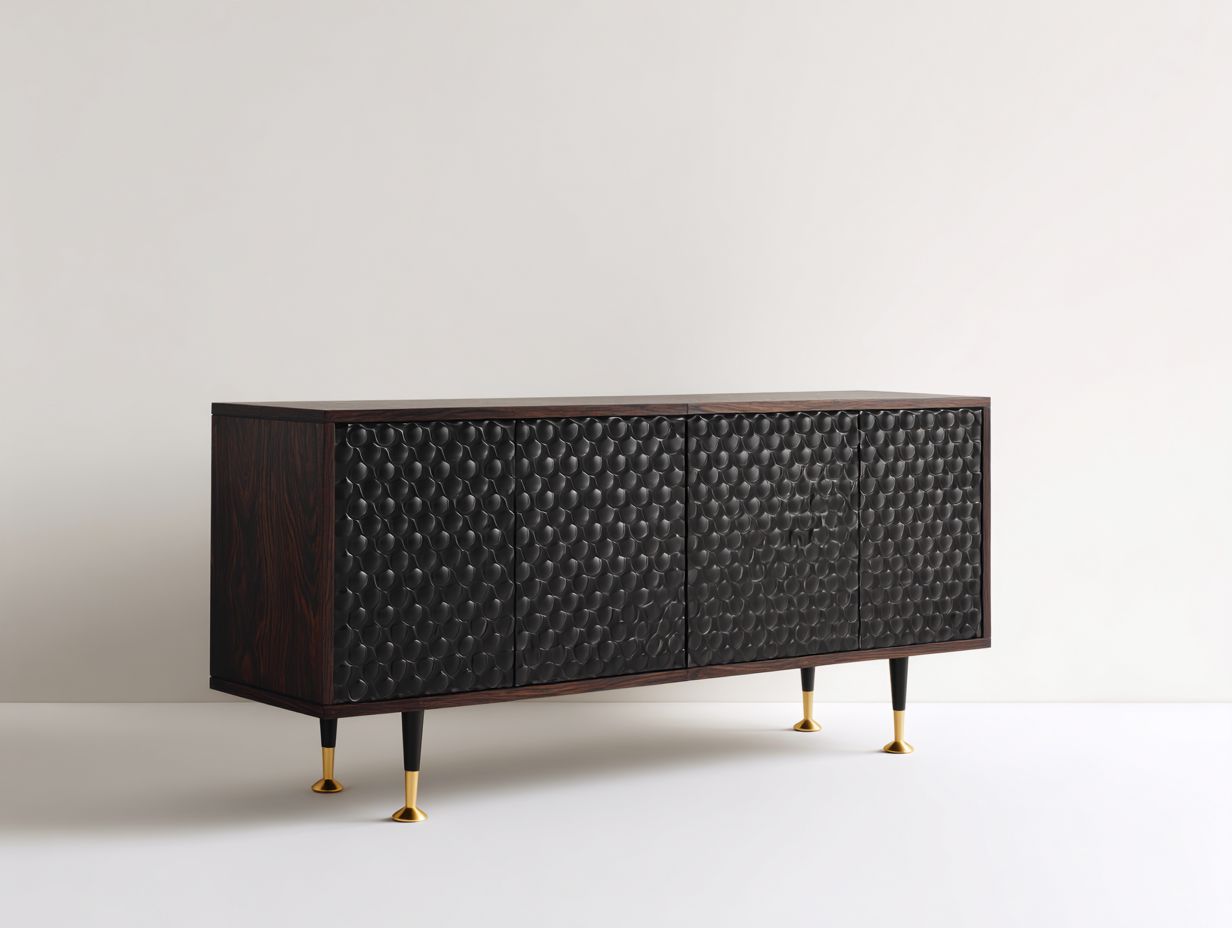 Dielenschränke Holz-Metall 160x42x82 cm - Dunkelbraun-Schwarz-Gold - Modernes Design geeignet für Flur-Voroohaus