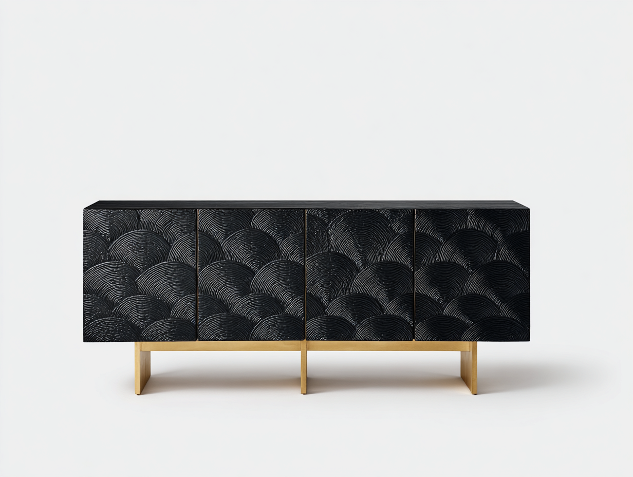 Dielenschränke Holz 180x42x82 cm - Schwarz-Gold - modernes Design-Voroohaus
